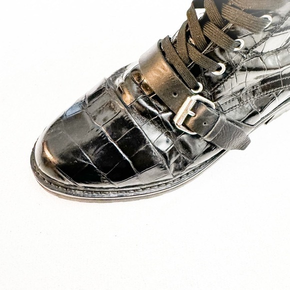 All Saints Donita Combat Boot Black Leather Croc Embossed Size 40 - Picture 4 of 7